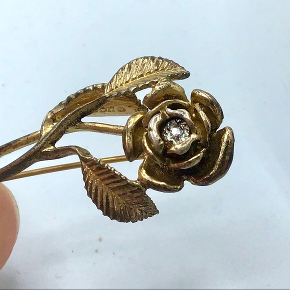 🌺RARE Vintage Gold & Genuine Diamond Brooch - Picture 9 of 16
